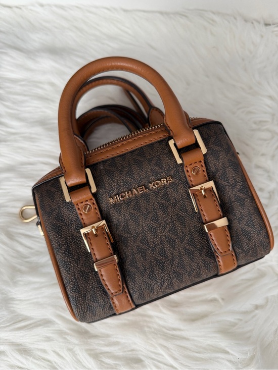Michael Kors Handbags - Michael Kors Brown/Tan Logo Bedford Legacy extra small with Gold Hardware